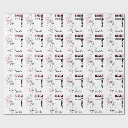 Bruid in roze bruiloft datum naam cadeaupapier (Vlak)