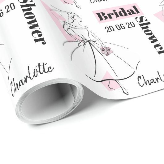 Bruid in roze bruiloft datum naam cadeaupapier (Rol Hoek)