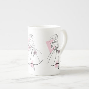 Bruid in roze mok van beenporselein