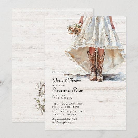 Bruid in trouwjurk Cowgirl Boots Vrijgezellenfeest Kaart (Voorkant / Achterkant)