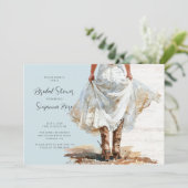 Bruid in trouwjurk Cowgirl laarzen in uitnodiging (Staand voorkant)