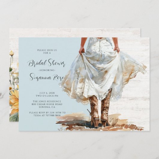Bruid in trouwjurk Cowgirl laarzen in uitnodiging (Voorkant / Achterkant)