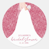 Bruid in Trouwjurk Magenta Vrijgezellenfeest Ronde Sticker (Voorkant)