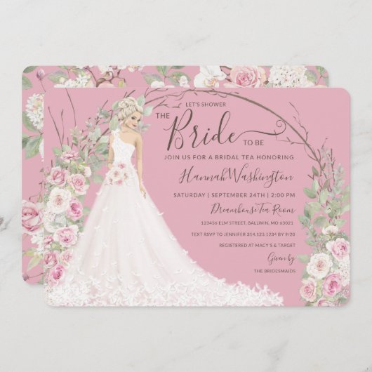 Bruid in witte jurk bruids thee douche kaart (Voorkant / Achterkant)