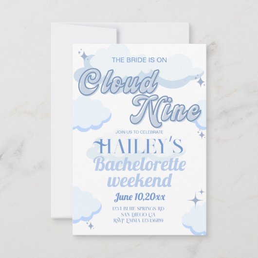 Bruid is op cloud negen vrijgezellenuitnodiging kaart (Voorkant)
