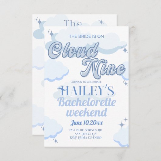 Bruid is op cloud negen vrijgezellenuitnodiging kaart (Voorkant / Achterkant)