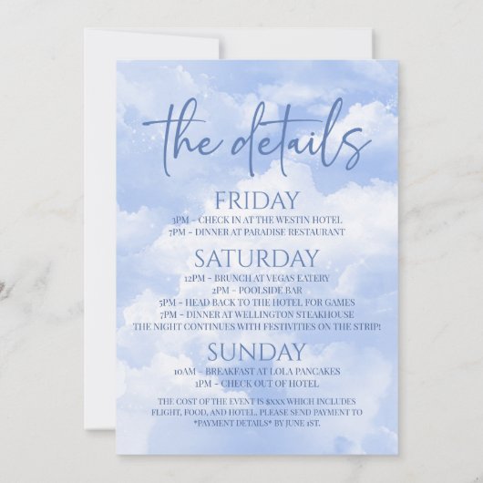 Bruid is op Cloud Nine Bachelorette Weekend Party Kaart (Achterkant)