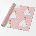 Bruid Jurk Elegant Bruiloft Partij Polka Dots Cadeaupapier<br><div class="desc">Een elegant ontwerp voor een vrijgezellenfeest,  met een romantische achtergrond in roze kleur en witte stippen. De trouwjurk en de bruid in dit ontwerp zorgen ervoor dat je niet kunt wachten om de bruiloft en de bruid en bruid te zien.</div>