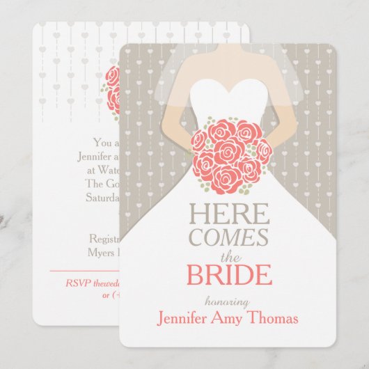 Bruid koraal boeket grafisch vrijgezellenfeest uit kaart (Voorkant / Achterkant)