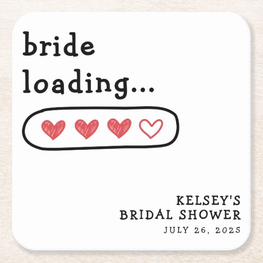 Bruid laadt bruidsfeestje met harten kartonnen onderzetters (Voorkant)