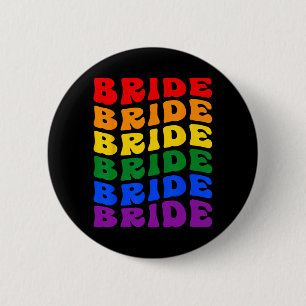Bruid Lgbt Groovy Regenboog Vlag Bachelorette Fees Ronde Button 5,7 Cm