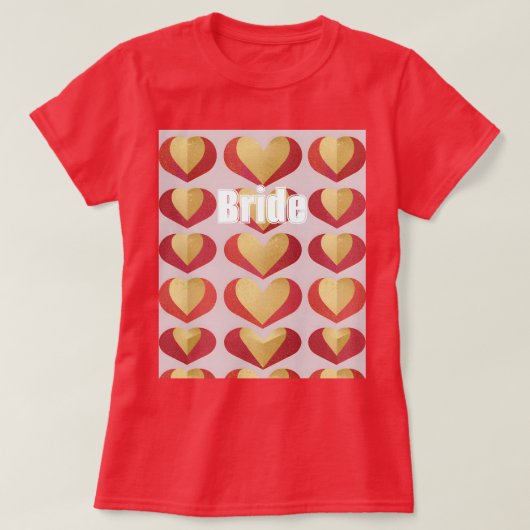 Bruid Luxe Goud Rode Harten Rood T-shirt (Design voorkant)