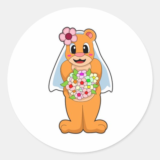 Bruid met bloemen ronde sticker (Voorkant)