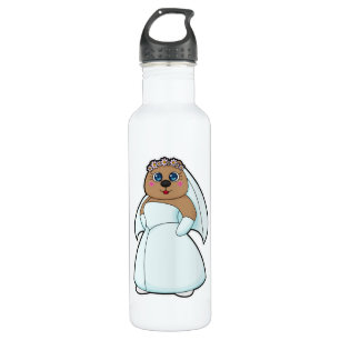 Bruid met bloemenkrans waterfles 