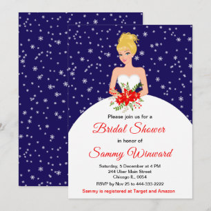 Bruid met blond haar Sneeuwvlokken Navy Bruidsdouc Kaart