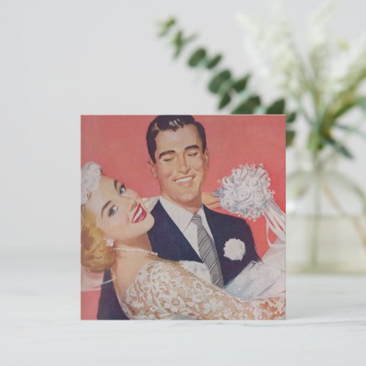 Bruid met blond haar trouwt save the date (Staand voorkant)