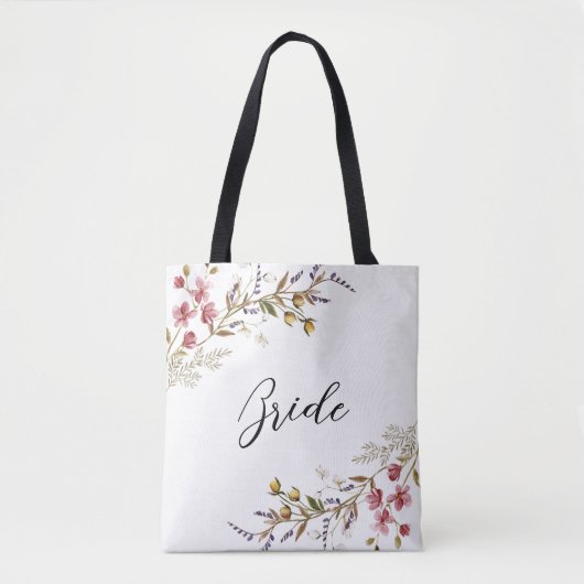 Bruid met elegante script herfst wilde bloemen tote bag (Voorkant)