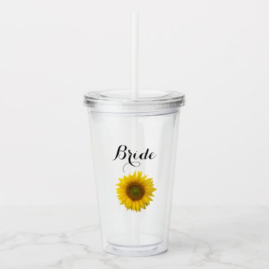Bruid met gele zonnebloem op bruiloft acryl drinkbeker (Voorkant)