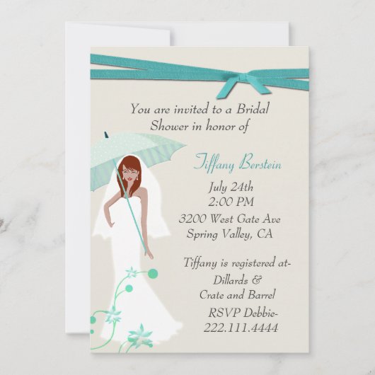  bruid met paraplu doucheuitnodiging kaart (Voorkant)