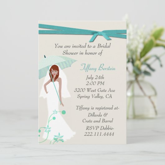  bruid met paraplu doucheuitnodiging kaart (Staand voorkant)