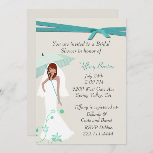  bruid met paraplu doucheuitnodiging kaart (Voorkant / Achterkant)