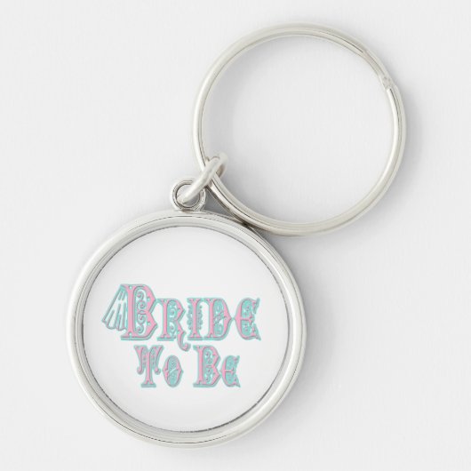 Bruid Met Sluier, Roze en Turquoise Letters Sleutelhanger (Voorkant)