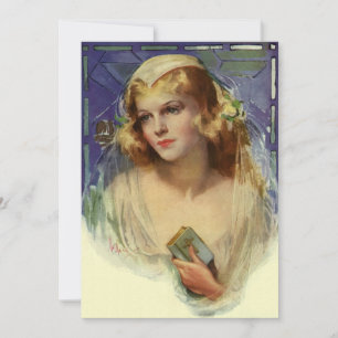 Bruid met vintage uitstraling met een Bijbel, Brui Kaart
