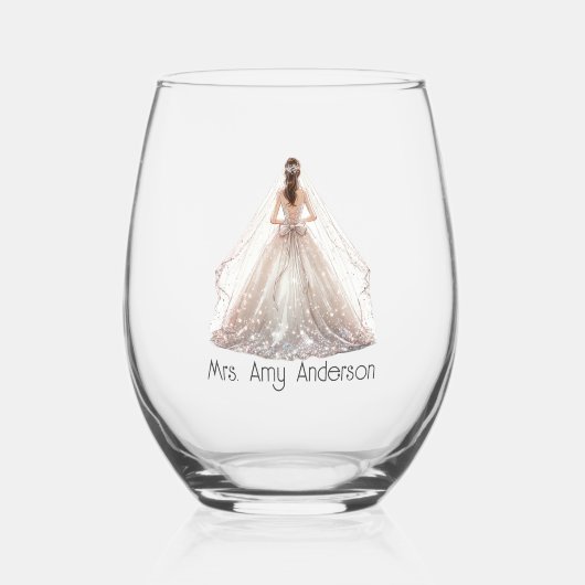 Bruid Mevrouw Trouwjurk Bruidsgeschenk Custom Wijnglas Zonder Voet (Voorkant)