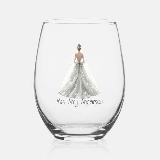 Bruid Mevrouw Trouwjurk Bruidsgeschenk Custom Wijnglas Zonder Voet (Voorkant)