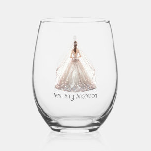 Bruid Mevrouw Trouwjurk Bruidsgeschenk Custom Wijnglas Zonder Voet
