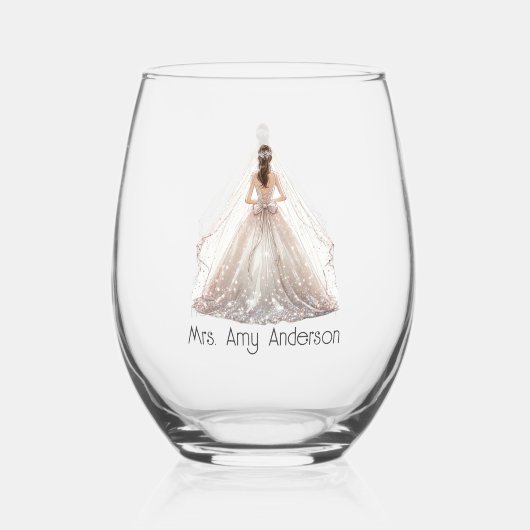 Bruid Mevrouw Trouwjurk Bruidsgeschenk Custom Wijnglas Zonder Voet (Voorkant)