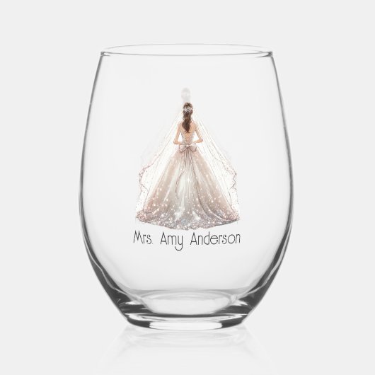 Bruid Mevrouw Trouwjurk Bruidsgeschenk Custom Wijnglas Zonder Voet (Achterkant)