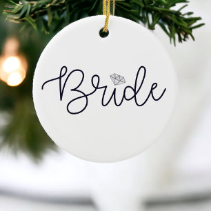 Bruid Modern Script Diamanten Huwelijksdatum Keramisch Ornament