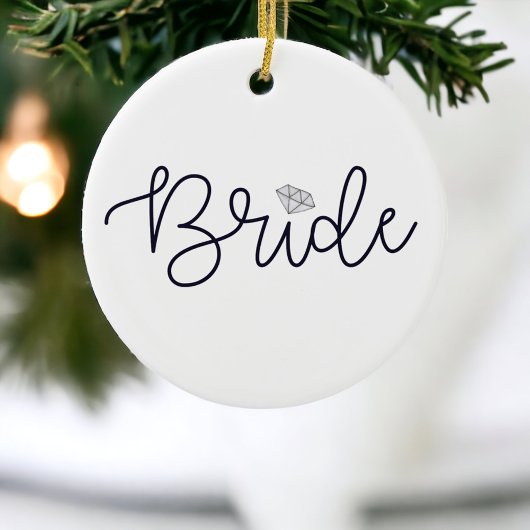 Bruid Modern Script Diamanten Huwelijksdatum Keramisch Ornament