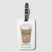 Bruid Modern Script Zwart Koffie Hart Bagagelabel (Voorkant (verticaal))
