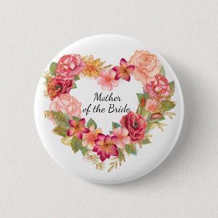 Bruid-moeder bloemenkrans knop ronde button 5,7 cm