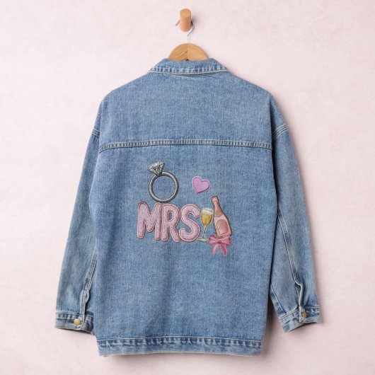 Bruid MRS Faux Patch geborduurde champagne Denim Jacket (Hangar)