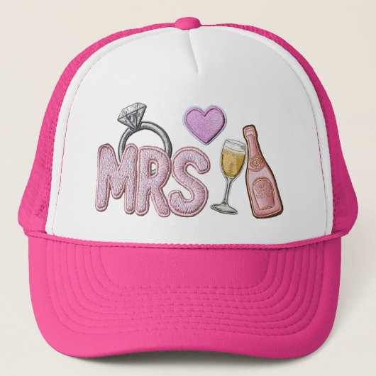 Bruid MRS Faux Patch geborduurde champagne Trucker Pet (Voorkant)