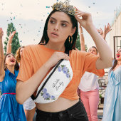 Bruid Naam Blauw Bloemen Elegante Gouden Glitter G Heuptasje