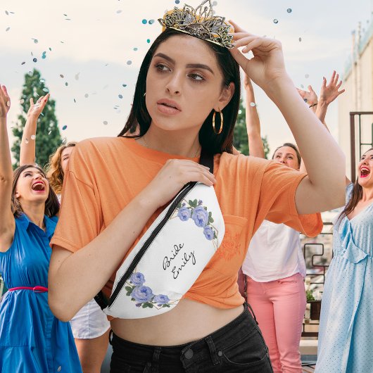 Bruid Naam Blauw Bloemen Elegante Gouden Glitter G Heuptasje