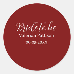 Bruid-naam datum mauve witte bruidsuitnodiging we ronde sticker