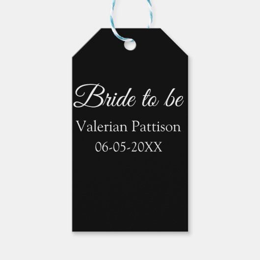 Bruid-naam datum zwart wit bruidsfeest we cadeaulabel (Voorkant)