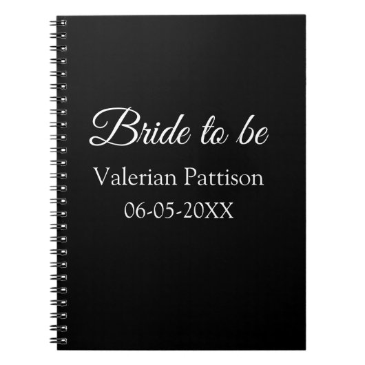 Bruid-naam datum zwart wit bruidsfeest we notitieboek (Voorkant)