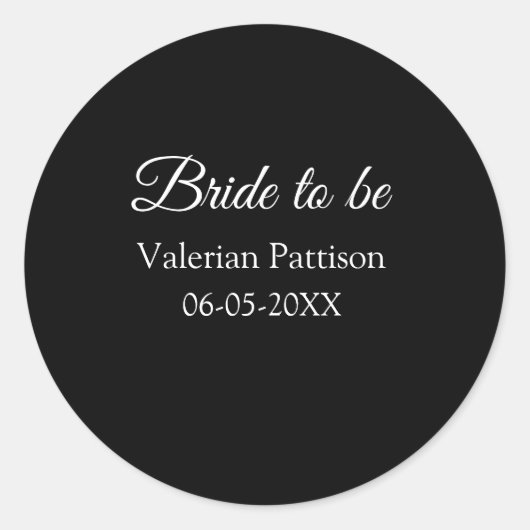 Bruid-naam datum zwart wit bruidsfeest wij ronde sticker (Voorkant)