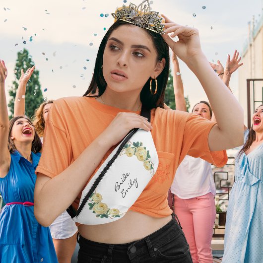 Bruid Naam Geel Bloemen Elegante Gouden Glitter Ge Heuptasje