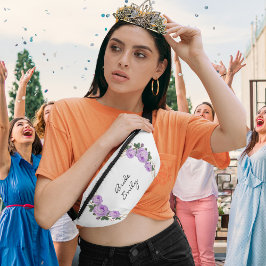 Bruid Naam Paarse Bloemen Elegante Gouden Glitter  Heuptasje