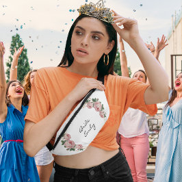 Bruid Naam Roze Bloemen Elegante Gouden Glitter Ge Heuptasje