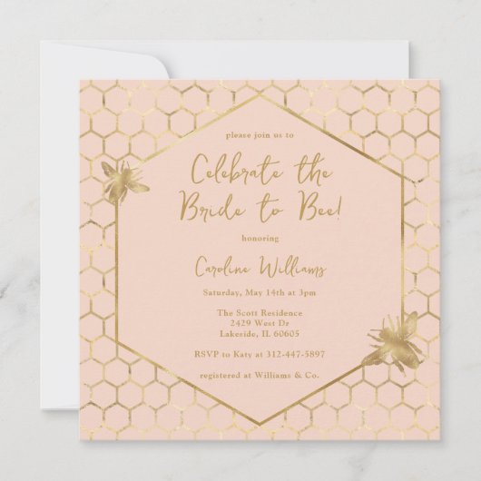 Bruid naar Bee Elegant Blush Roze Goud Vrijgezelle Kaart (Voorkant)