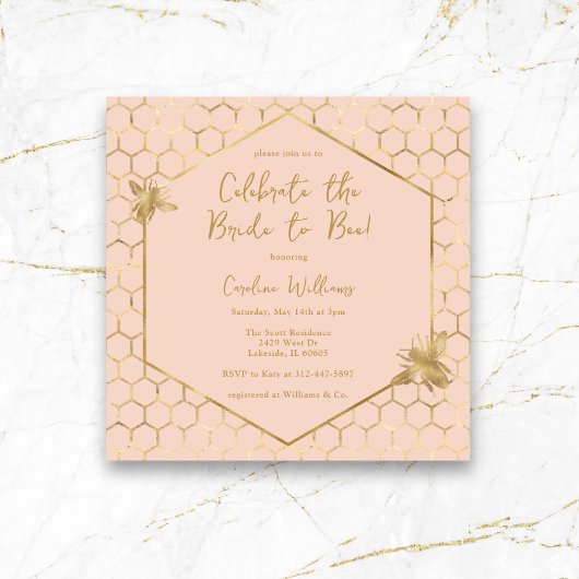Bruid naar Bee Elegant Blush Roze Goud Vrijgezelle Kaart
