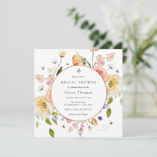 Bruid naar BEE Floral Bridal Shower Uitnodiging (Staand voorkant)